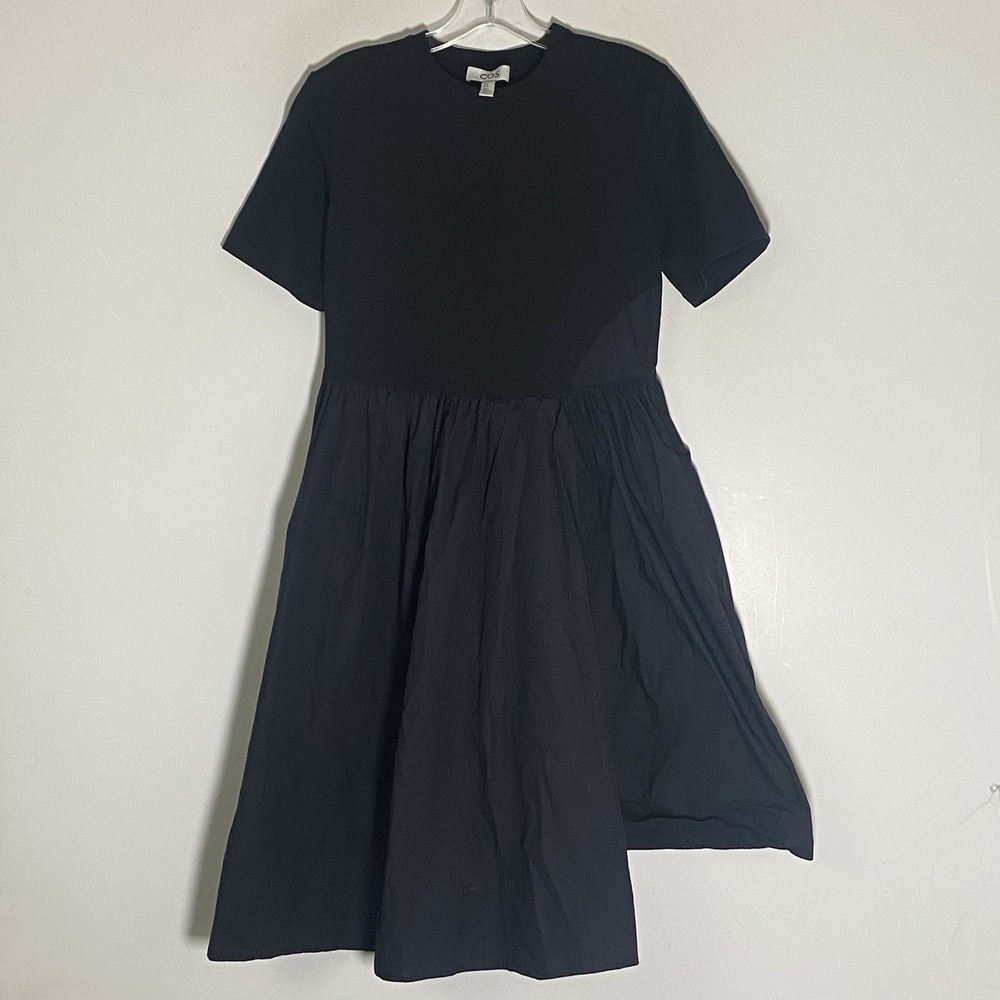 COS Midi Dress Womens XS Black Asymmetric Hem Party Fit Flare Pockets Flowy Boho